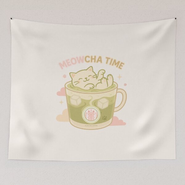 Item preview, Meowcha Time – Dreamy Relaxing Cat in Iced Matcha designed and sold by MLynCollective.
