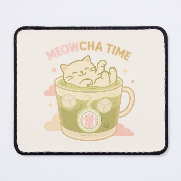 Item preview, Meowcha Time – Dreamy Relaxing Cat in Iced Matcha designed and sold by MLynCollective.