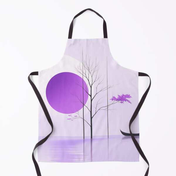 Item preview, Atardecer minimalista en un lago morado con barco y árboles desnudos designed and sold by Aesthread.