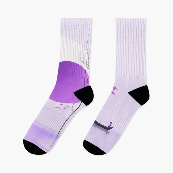 Item preview, Purple Minimalist Lake Sunset with Boat and Bare Trees designed and sold by Aesthread.