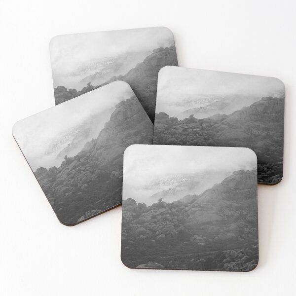 Item preview, Misty Granite Peaks: A Monochromatic Mountainscape - Black & White Nature Art designed and sold by Clavivs.