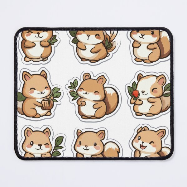 Item preview, Set of cute cartoon squirrel stickers with various expressions and poses, holding leaves designed and sold by Lucky-jl.