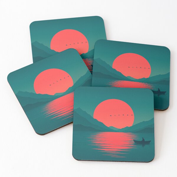 Item preview, Solitude in Scarlet – Minimal Sunset Lake Art designed and sold by Aesthread.