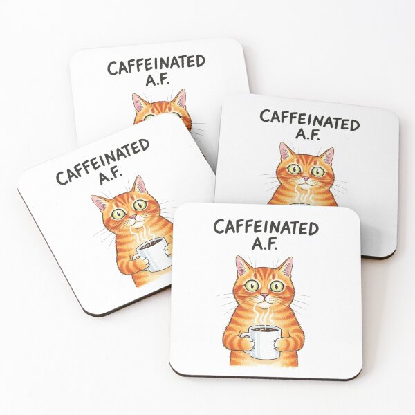 Item preview, Caffeinated AF, coffee, cat, cute , Funnyfits70, retro, vintage, meme, funny, humor designed and sold by FunnyFits70.