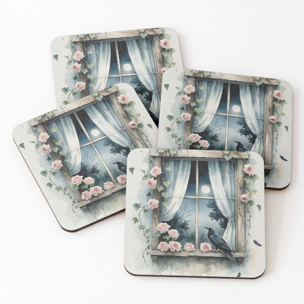 Item preview, Moonlight Cottage Window Soft Gothic Watercolor with Ivy and Roses designed and sold by Mos Thainique.