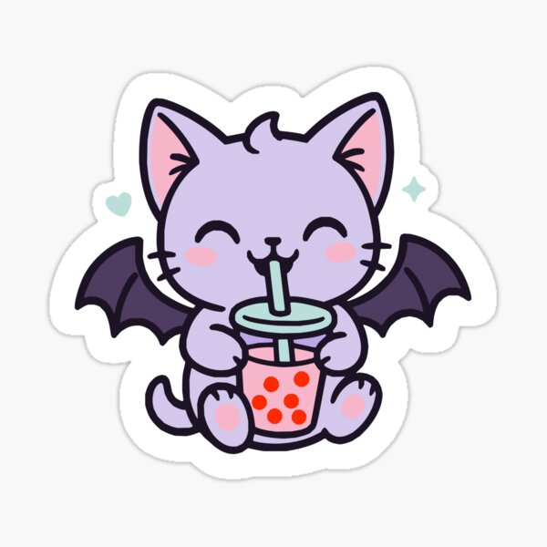 Item preview, Bubble Tea Vampire Bat Cat – Kawaii Sticker & Shirt designed and sold by Chibi MoonPaws.