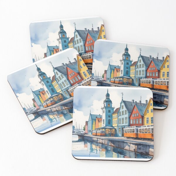 Item preview, Colorful illustration of Gothenburg – Nordic tranquility by the canal designed and sold by StormArte.