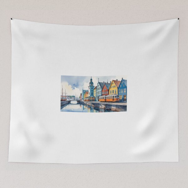 Item preview, Colorful illustration of Gothenburg – Nordic tranquility by the canal designed and sold by StormArte.