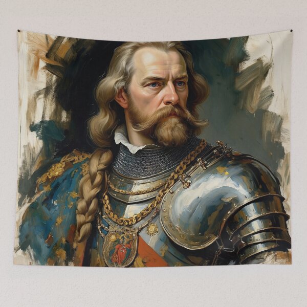 Item preview,  Portrait of a Viking King Possibly Knut with beard vintage painting art designed and sold by Vintage Designs +.