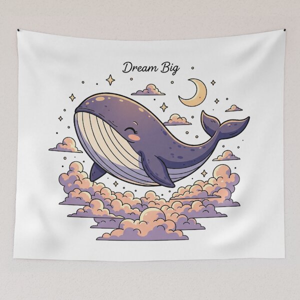 Item preview, Dream Big Whale – Floating Whale on Clouds Illustration designed and sold by MzulhilmiZam.