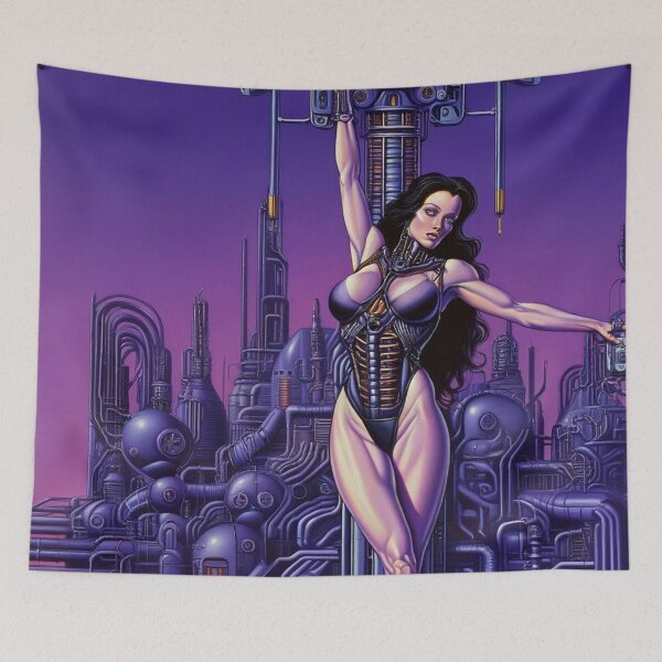 Item preview,  Biomechanical hot sexy pink Alien woman Gothic heavy metal landscape art designed and sold by Vintage Designs +.