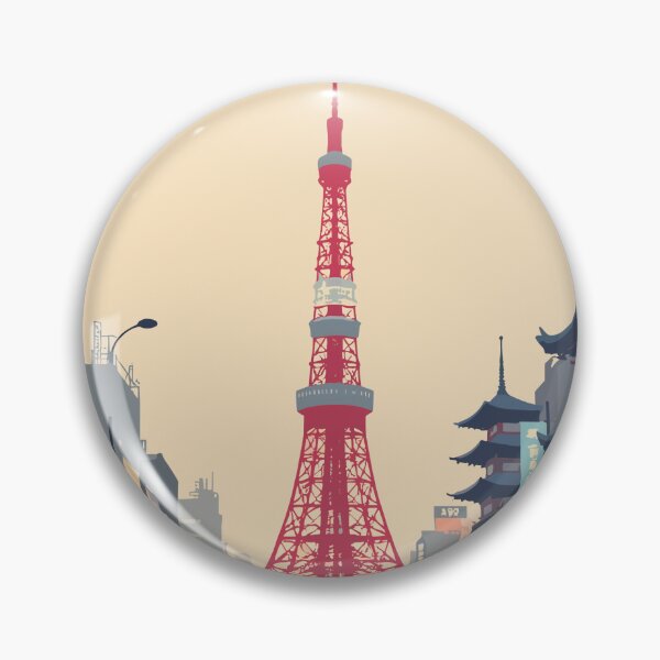 Item preview, Tokyo, Japan - Tokyo Tower, Senso-ji Temple, Shibuya Crossing in tower red, temple beige, crossing grey, and neon tones designed and sold by Sabry Belal.