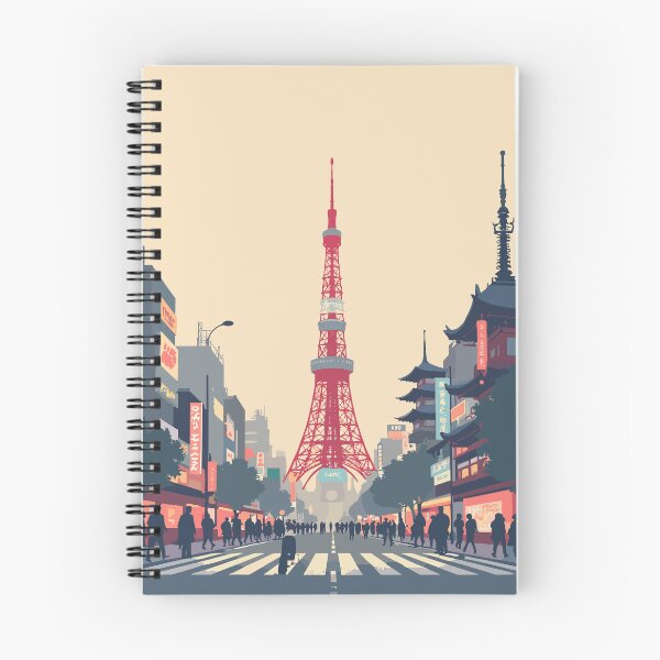 Item preview, Tokyo, Japan - Tokyo Tower, Senso-ji Temple, Shibuya Crossing in tower red, temple beige, crossing grey, and neon tones designed and sold by Sabry Belal.