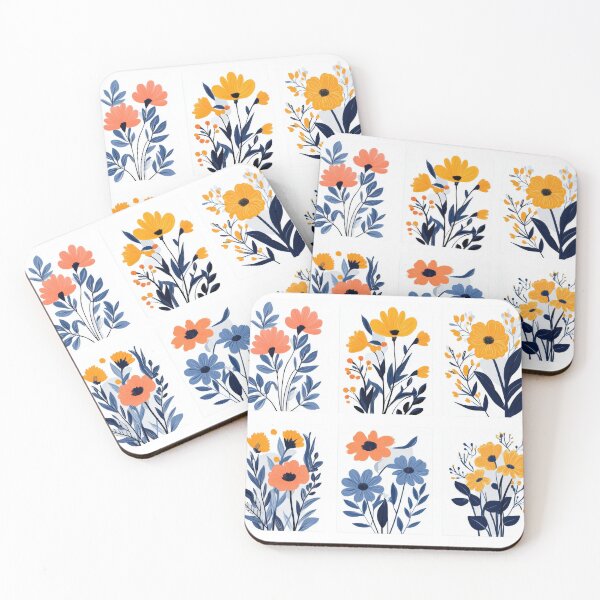 Item preview, Set of six vibrant floral illustrations featuring orange and blue flowers with dark centers designed and sold by Lucky-jl.