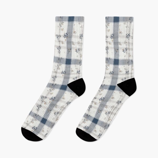 Item preview, Navy Blue Gingham Check with Tiny Floral Pattern designed and sold by Hunzaly.