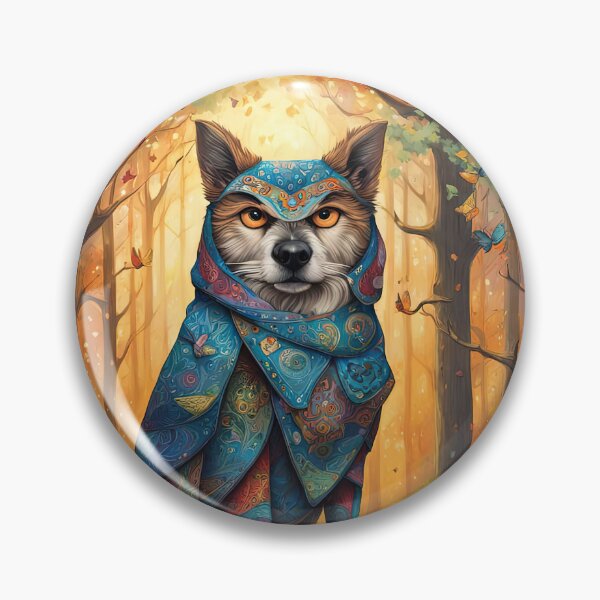 Item preview, Folk Art wise old Dog wearing a patchwork hoodie sits on a branch in a colourful forest designed and sold by Colin Bentham.