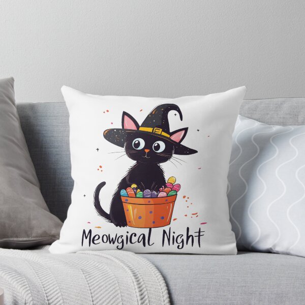 Item preview, Meowgical Night: Cute Witch Cat with Candy Bucket designed and sold by Mariana Shymkovych.