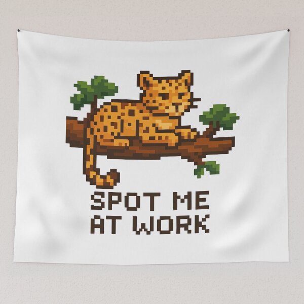 Item preview, Spot Me at Work – Pixel Ocelot on Tree Branch designed and sold by NaturePixel.