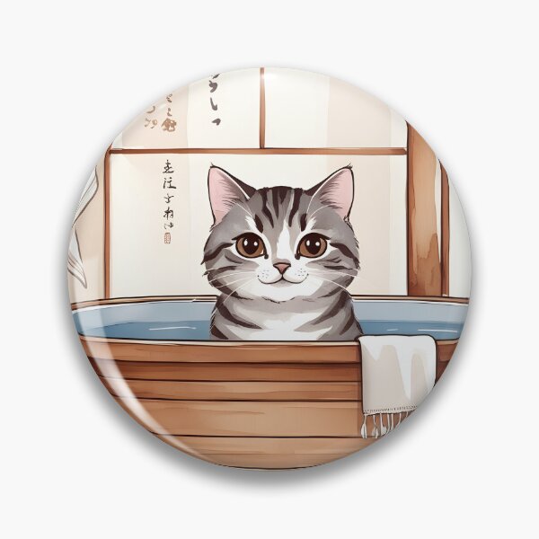 Item preview, Tabby Cat in Japanese Bathtub designed and sold by vansausart.