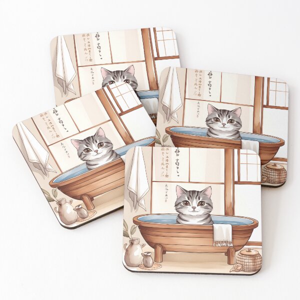Item preview, Tabby Cat in Japanese Bathtub designed and sold by vansausart.