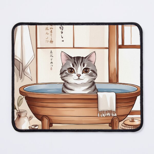 Item preview, Tabby Cat in Japanese Bathtub designed and sold by vansausart.