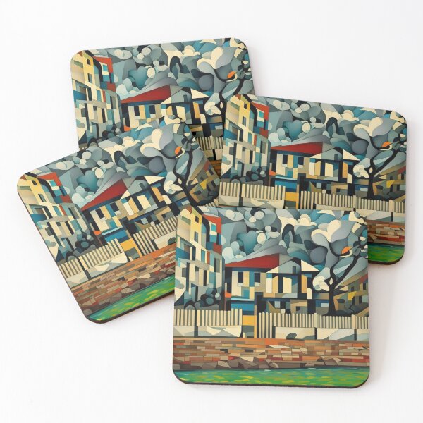 Item preview, Abstract Geometric Canal Houses Art designed and sold by PolyVision Siam Studio.