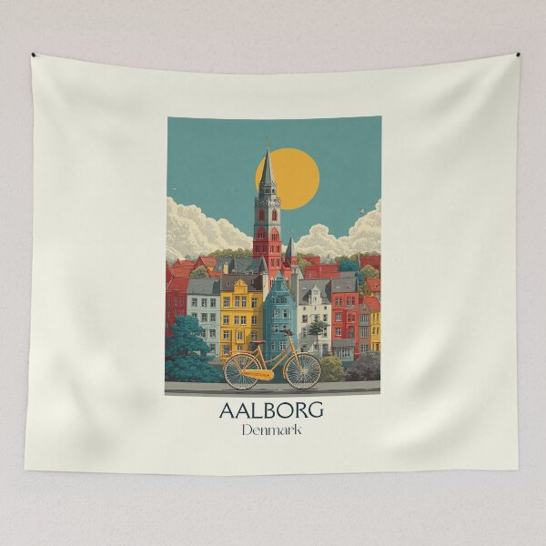 Item preview, Sunny Aalborg Skyline Vintage Denmark Poster designed and sold by TuncGK.