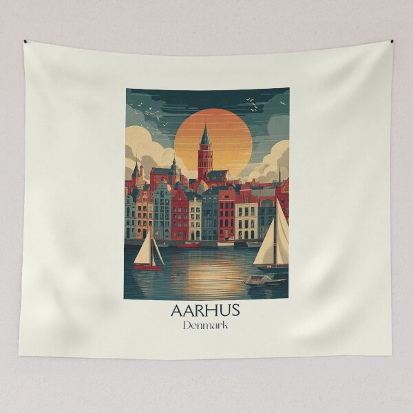 Item preview, Retro Aarhus Waterfront Denmark Travel Poster designed and sold by TuncGK.