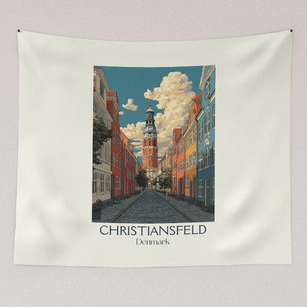 Item preview, Christiansfeld Cobblestone Street Vintage Poster designed and sold by TuncGK.