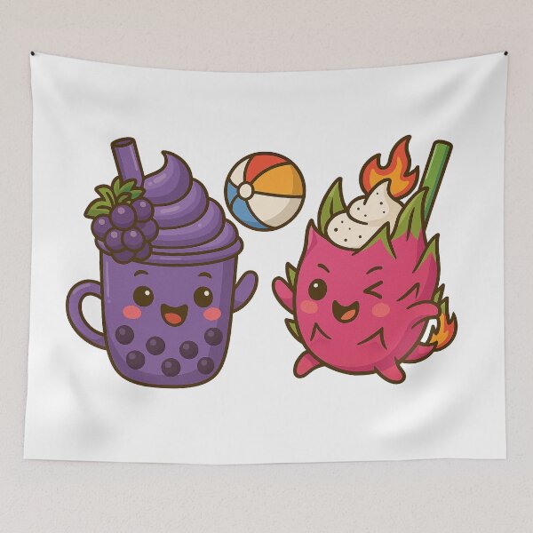Item preview, Kawaii Galaxy Boba & Dragonfruit Playing Beach Ball – Cute Bubble Tea Art designed and sold by Asbiell.