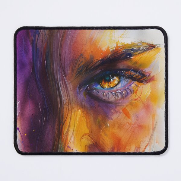 Item preview, Fiery Watercolor Portrait Print – Amber Eye and Crimson Lips Expressive Art designed and sold by IdeaSmith.