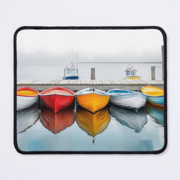 Item preview, Colorful Rowboats Docked at a Northeastern Harbor: Nautical Watercolor Illustration designed and sold by AngelottiCR.