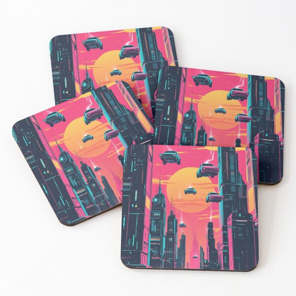 Item preview, Flying Cars in Neon Cityscape designed and sold by YourCozyPattern.