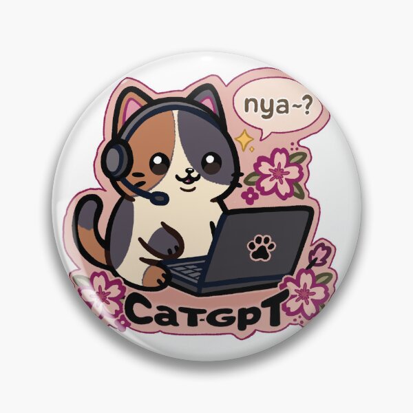 Item preview, CatGPT Kawaii Sticker – Cute Calico Cat Chatting on Laptop, Cherry Blossom Nerd Cat Design designed and sold by DogtoothProduks.