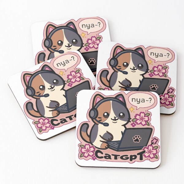 Item preview, CatGPT Kawaii Sticker – Cute Calico Cat Chatting on Laptop, Cherry Blossom Nerd Cat Design designed and sold by DogtoothProduks.