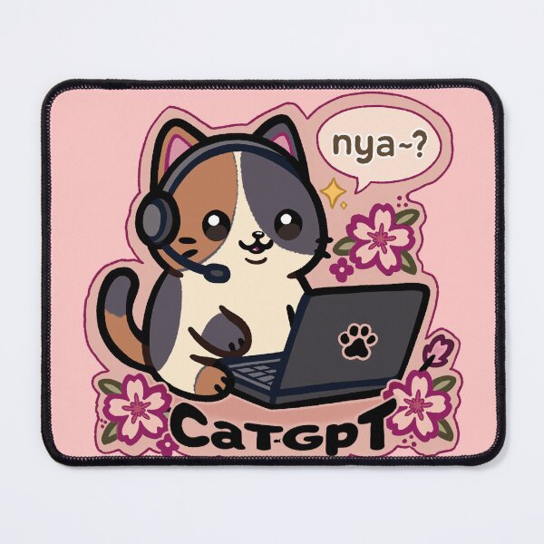 Item preview, CatGPT Kawaii Sticker – Cute Calico Cat Chatting on Laptop, Cherry Blossom Nerd Cat Design designed and sold by DogtoothProduks.