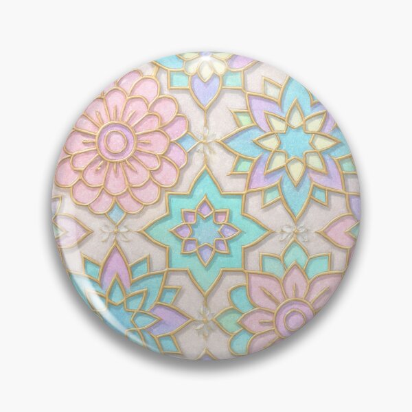 Item preview, Pastel Geometric Garden – Islamic Tile with Floral Gold Outlines designed and sold by SUNAGIMO9999.