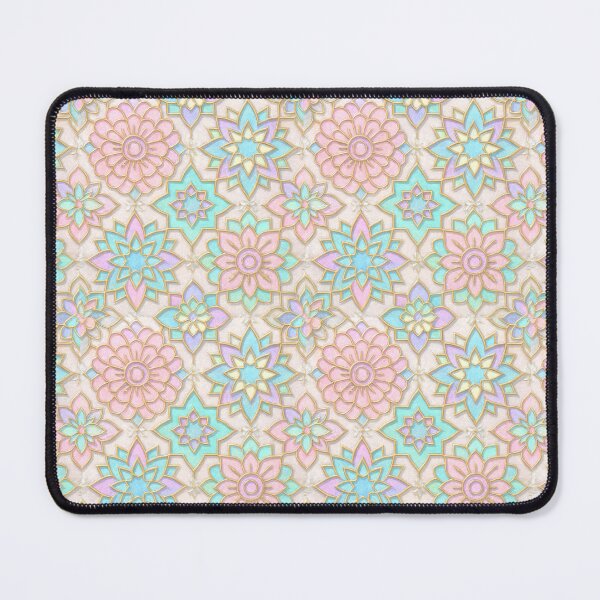 Item preview, Pastel Geometric Garden – Islamic Tile with Floral Gold Outlines designed and sold by SUNAGIMO9999.