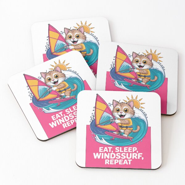 Item preview, Eat Sleep Windsurf Repeat Cute Cat designed and sold by MonkiFlipp.