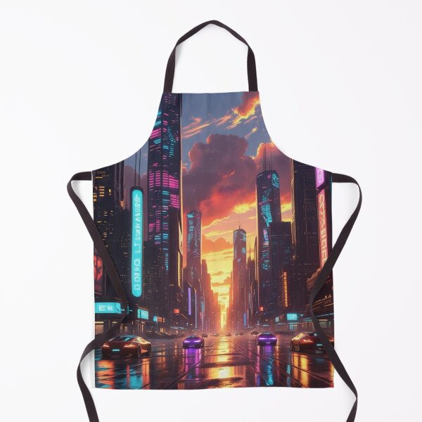 Item preview, Cyberpunk Cityscape with Cars and Neon designed and sold by YourCozyPattern.