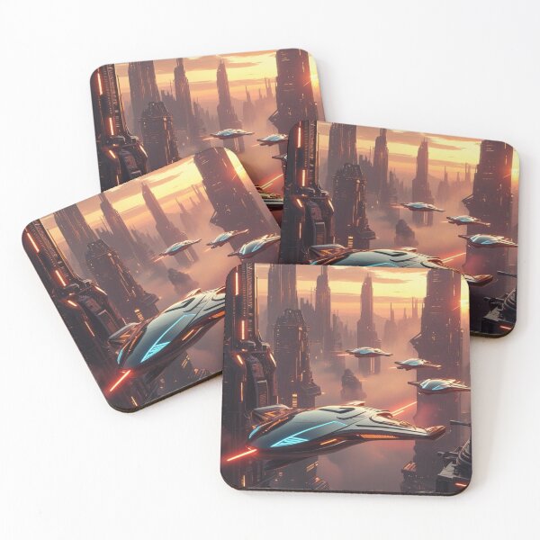 Item preview, Futuristic Cityscape with Flying Vehicles designed and sold by YourCozyPattern.