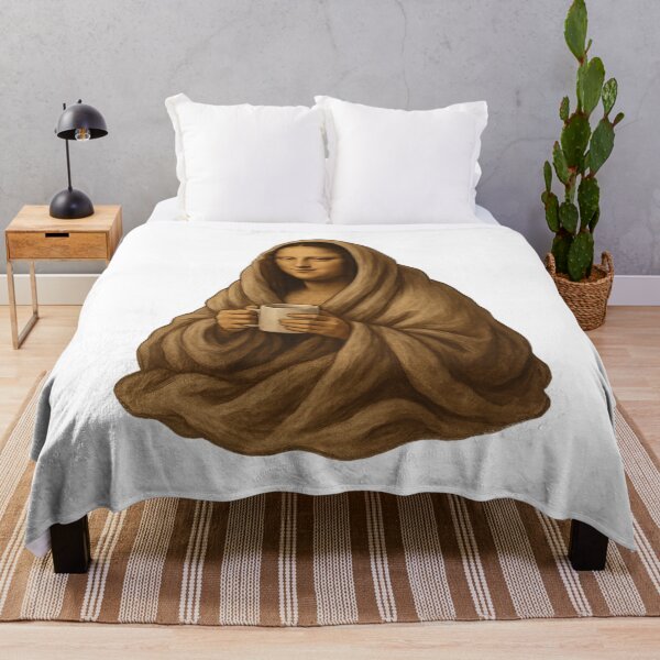 Item preview, Mona Lisa with Coffee and Blanket - Classic Cozy Art Design designed and sold by PrintFuel.