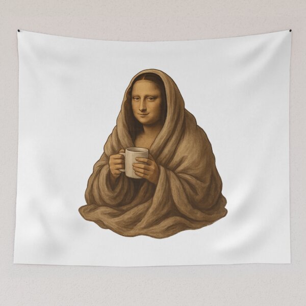 Item preview, Mona Lisa with Coffee and Blanket - Classic Cozy Art Design designed and sold by PrintFuel.