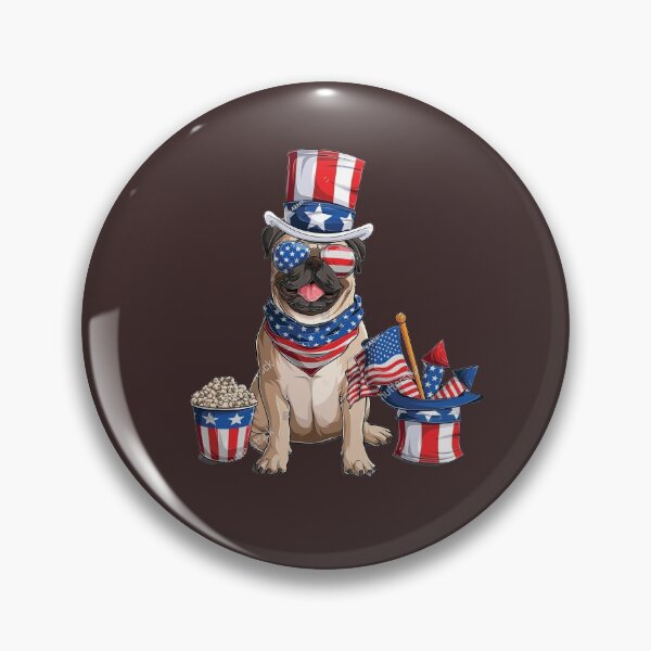 Item preview, English Bulldog dog in 4th of July disguise wearing Uncle Sam hat, with USA flag and fireworks designed and sold by The Art Vibe.