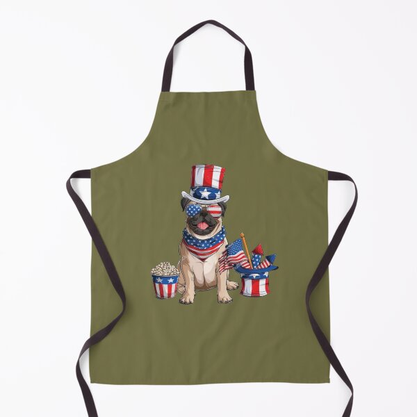 Item preview, English Bulldog dog in 4th of July disguise wearing Uncle Sam hat, with USA flag and fireworks designed and sold by The Art Vibe.