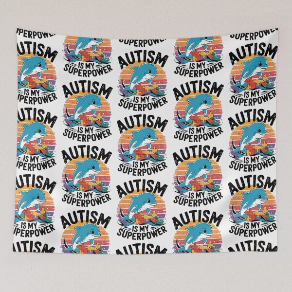 Item preview, Autism Is My Superpower – Happy Dolphin Retro Puzzle designed and sold by Taans-Creation.