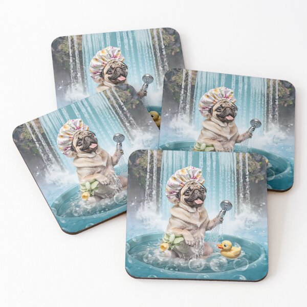 Item preview, Pug Dog Takes a Bath w Rubber Ducky Shower Curtain, Dog Groomer Apron designed and sold by candiscamera.