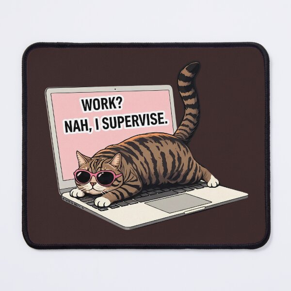 Item preview, Funny Chonky Cat on Laptop – Work From Home Cat Supervision Meme Design designed and sold by PrintBreeze.