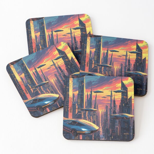 Item preview, Futuristic Flying Cars Cityscape designed and sold by YourCozyPattern.