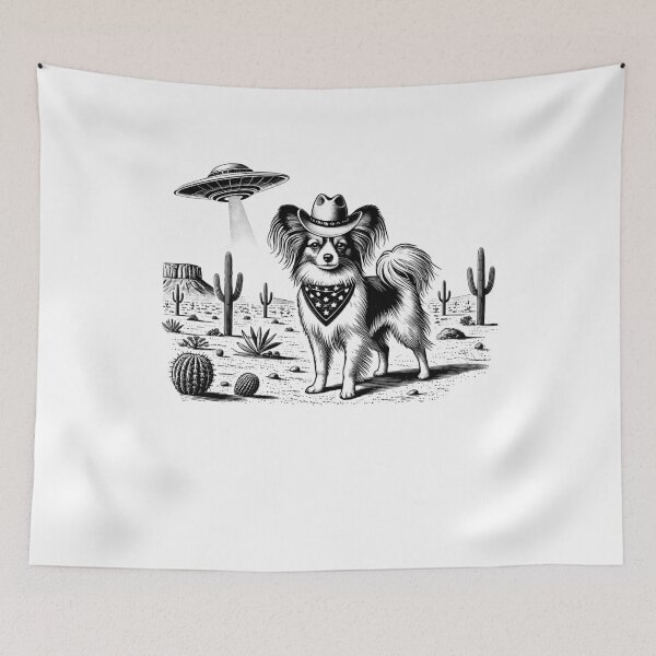 Item preview, Vintage Retro Papillon UFO Western Country Wild West Dog Mom Dad designed and sold by Kimberley King Art  King Art.